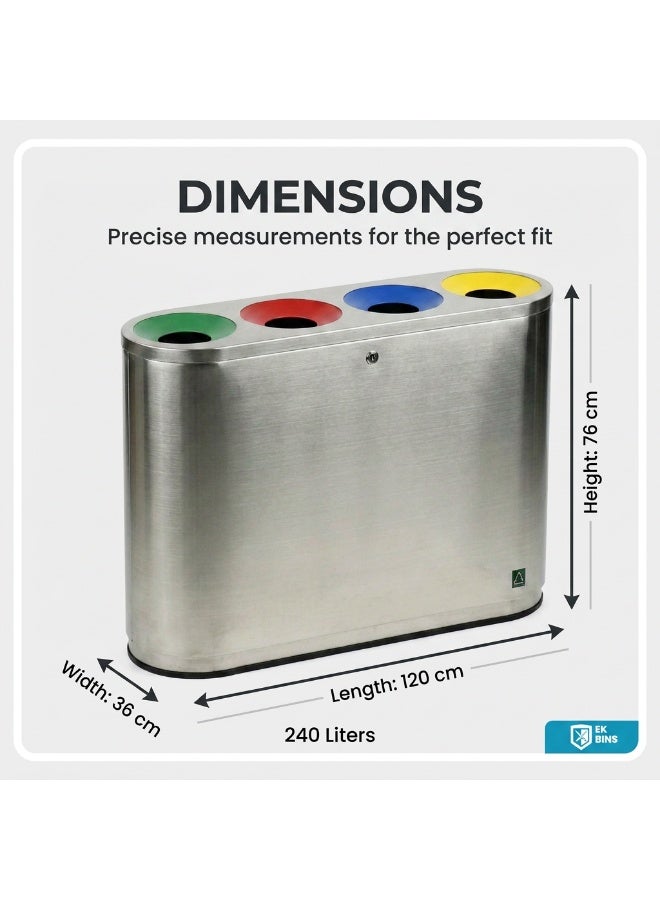 صناديق EK حاوية إعادة تدوير من الفولاذ المقاوم للصدأ | محطة فرز نفايات كبيرة جدًا | حاوية إعادة تدوير تجارية داخلية وخارجية | غطاء علوي مفتوح من الفولاذ المصقول المقاوم للصدأ | لمسة نهائية عصرية بدون ملصقات | فضي | 240 لترًا - Image 2