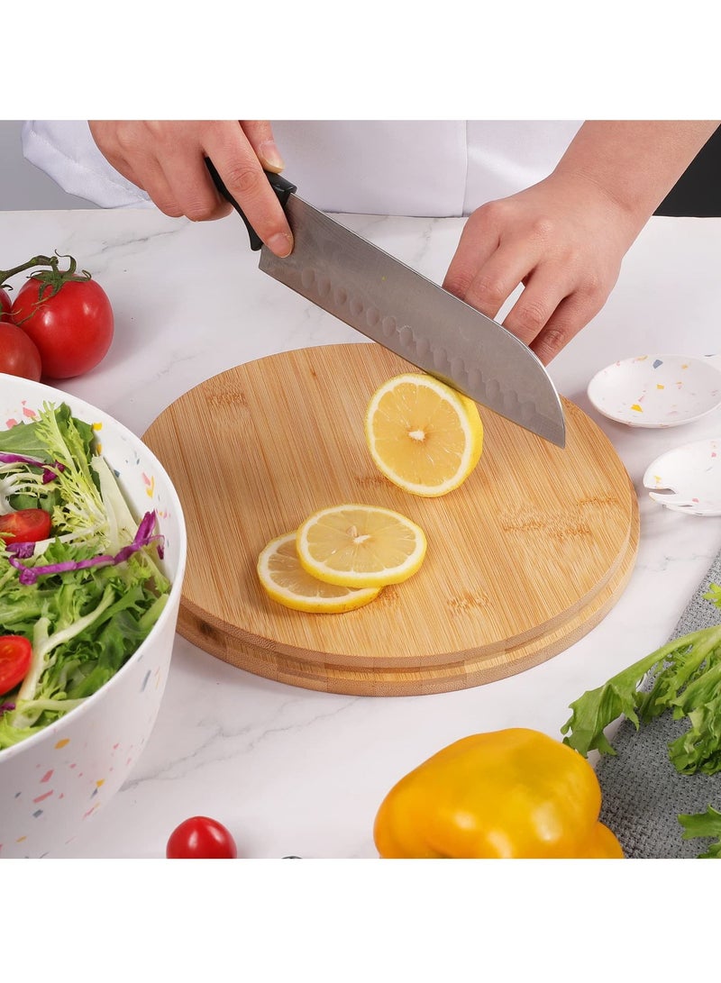 Arabest Clean  Large Salad and Serving Bowl with Bamboo Wood Lid and Servers 4pc set Bamboo Fiber Pasta Bowls and Utensils with Wooden Cutting Board Tops (White) - Image 5