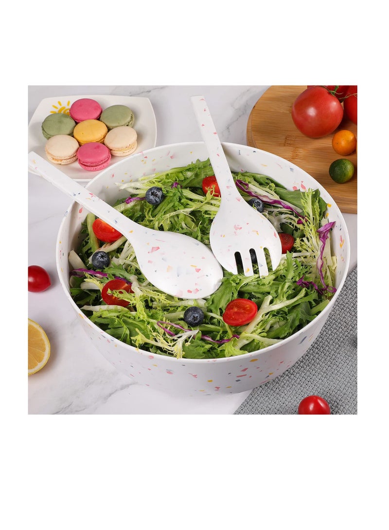 Arabest Clean  Large Salad and Serving Bowl with Bamboo Wood Lid and Servers 4pc set Bamboo Fiber Pasta Bowls and Utensils with Wooden Cutting Board Tops (White) - Image 3