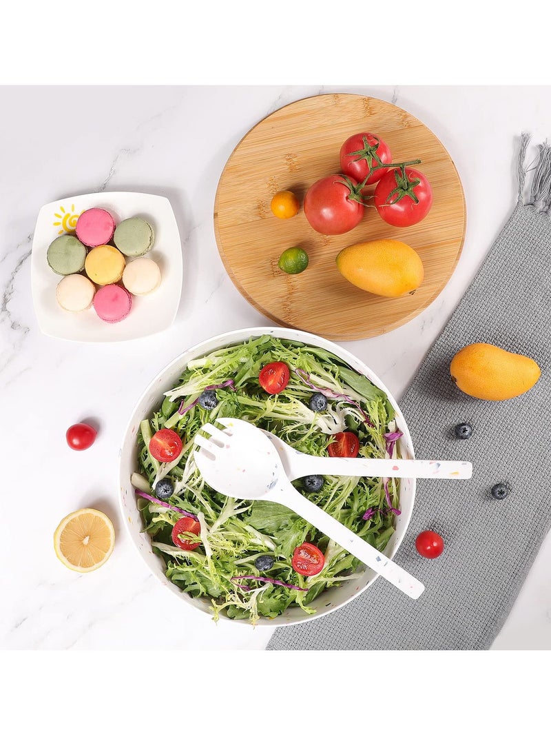 Arabest Clean  Large Salad and Serving Bowl with Bamboo Wood Lid and Servers 4pc set Bamboo Fiber Pasta Bowls and Utensils with Wooden Cutting Board Tops (White) - Image 2