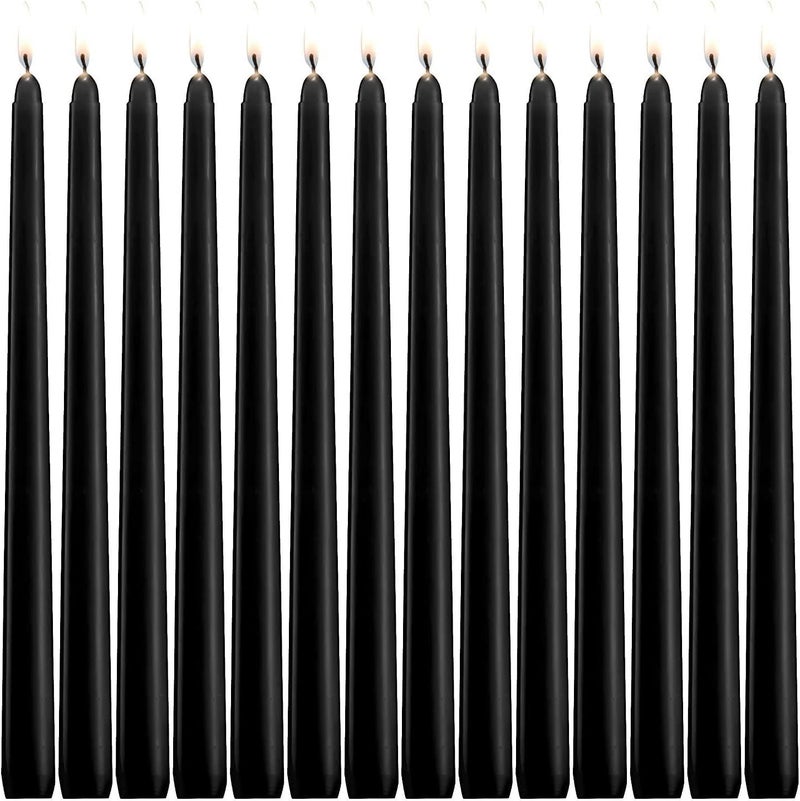 WPONSZU Set of 14 Black Taper Candles, 7-8 Hours Burn Time, Unscented, Smokeless and Dripless, 4/5 x 10 Inch Dinner Candle Set for Household, Wedding, Party and Home Décor Candlesticks - Image 1