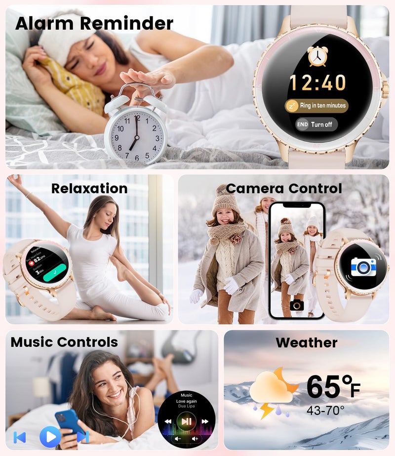SUNKTA Smart Watch for Women (Answer/Make Call),1.27" Curved Displayâ€‹ Smartwatch with Female Cycle/Sleep Monitor,5ATM Waterproof Fitness Tracker 100 Sport Modes Pedometer for Android/iOS,Gold Diamond - Image 5
