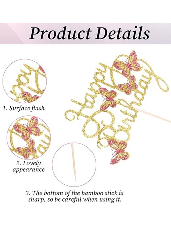 13 قطعة من زينة الكيك على شكل فراشة باللون الذهبي الوردي 3D زينة كيك عيد ميلاد سعيد باللون الوردي زينة كيك عيد ميلاد زينة كب كيك على شكل فراشة للفتيات والنساء فراشات للحفلات كيك الزفاف ديكور - Image 3