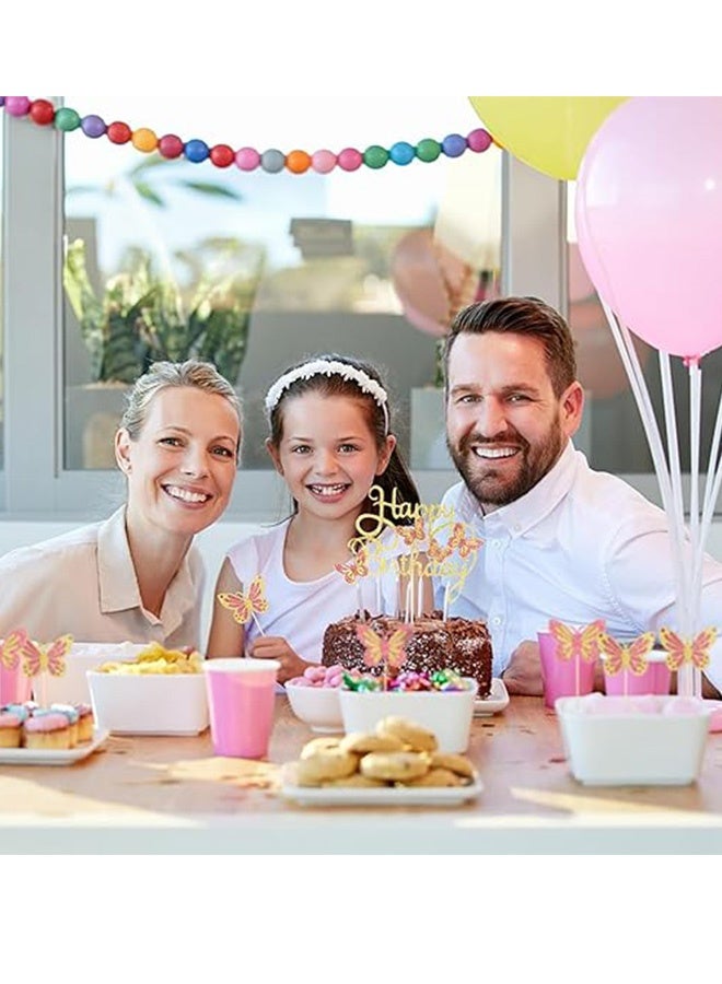 13 قطعة من زينة الكيك على شكل فراشة باللون الذهبي الوردي 3D زينة كيك عيد ميلاد سعيد باللون الوردي زينة كيك عيد ميلاد زينة كب كيك على شكل فراشة للفتيات والنساء فراشات للحفلات كيك الزفاف ديكور - Image 5