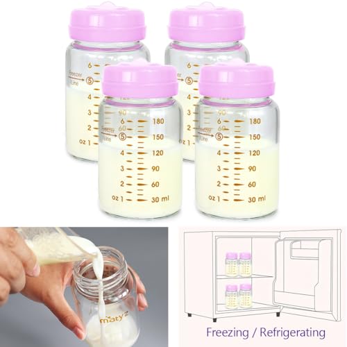 Matyz 4-Pack Breast Milk Collection Bottles (Pink, 6 Oz Each) - No BPA Glass Milk Storage Bottles with Lids - Suitable for Philips Avent & Medela Spectra Pumps - Image 3