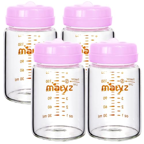 Matyz 4-Pack Breast Milk Collection Bottles (Pink, 6 Oz Each) - No BPA Glass Milk Storage Bottles with Lids - Suitable for Philips Avent & Medela Spectra Pumps - Image 1