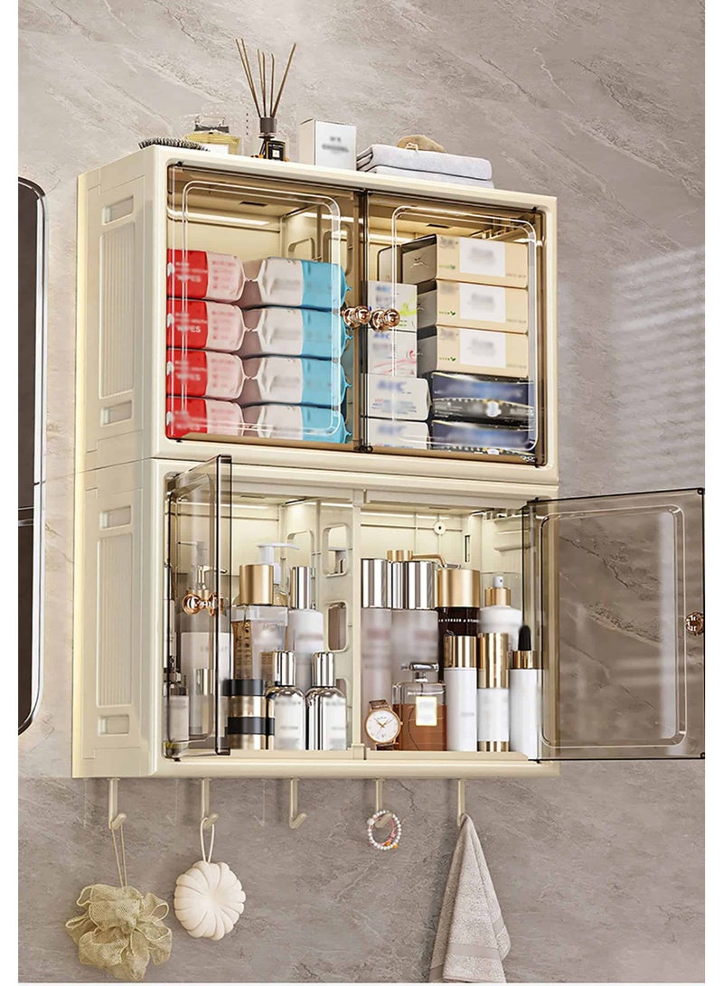 Anmi Wall-Mounted Storage Cabinet, No-Drilling Installation & Dust-Proof Multi-Purpose Organizer with Hooks for Kitchen, Bathroom, Toilet (White 18.4"x 7.1"x 12.4") - Image 2