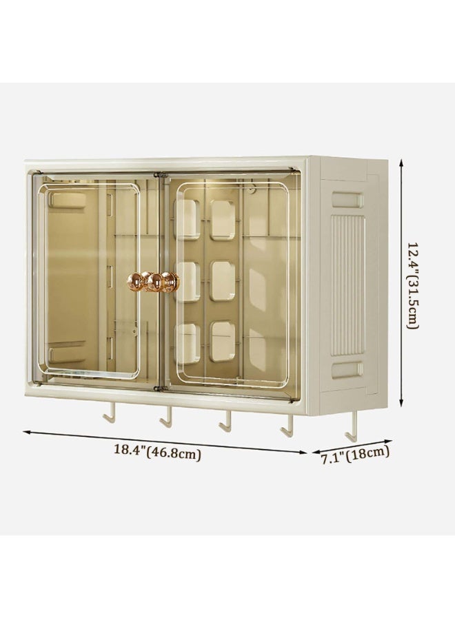 Anmi Wall-Mounted Storage Cabinet, No-Drilling Installation & Dust-Proof Multi-Purpose Organizer with Hooks for Kitchen, Bathroom, Toilet (White 18.4"x 7.1"x 12.4") - Image 3