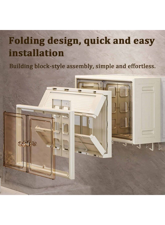 Anmi Wall-Mounted Storage Cabinet, No-Drilling Installation & Dust-Proof Multi-Purpose Organizer with Hooks for Kitchen, Bathroom, Toilet (White 18.4"x 7.1"x 12.4") - Image 4