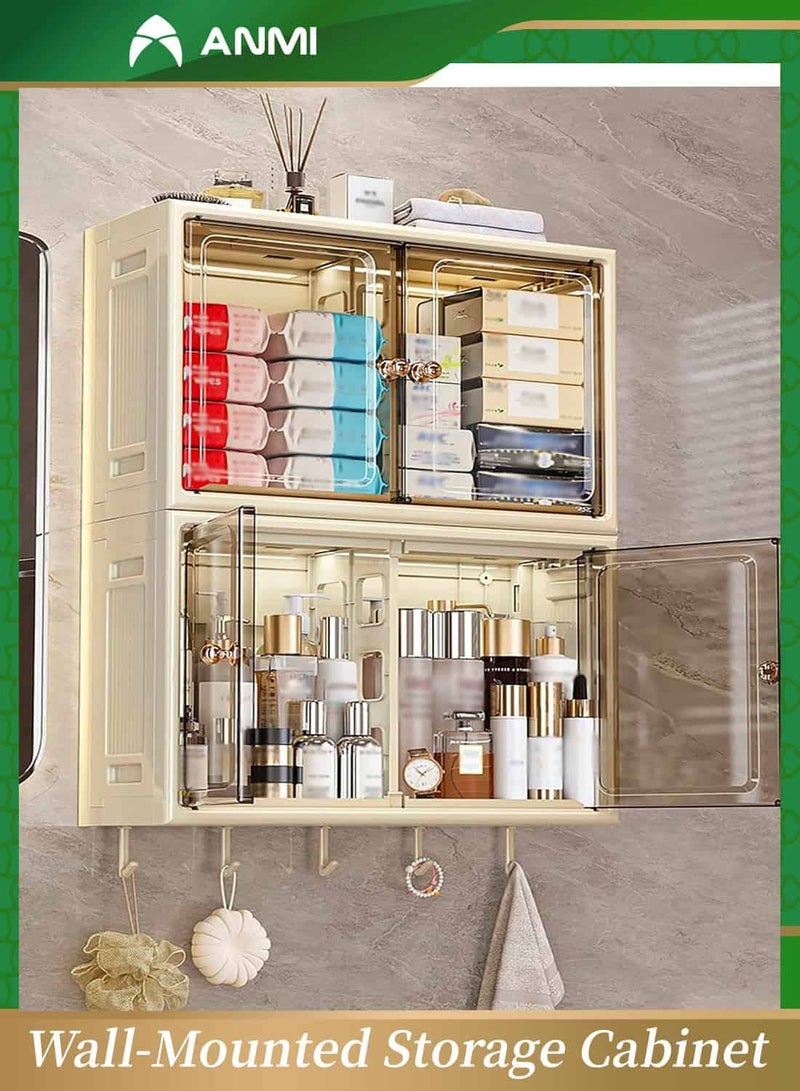 Anmi Wall-Mounted Storage Cabinet, No-Drilling Installation & Dust-Proof Multi-Purpose Organizer with Hooks for Kitchen, Bathroom, Toilet (White 18.4"x 7.1"x 12.4") - Image 1