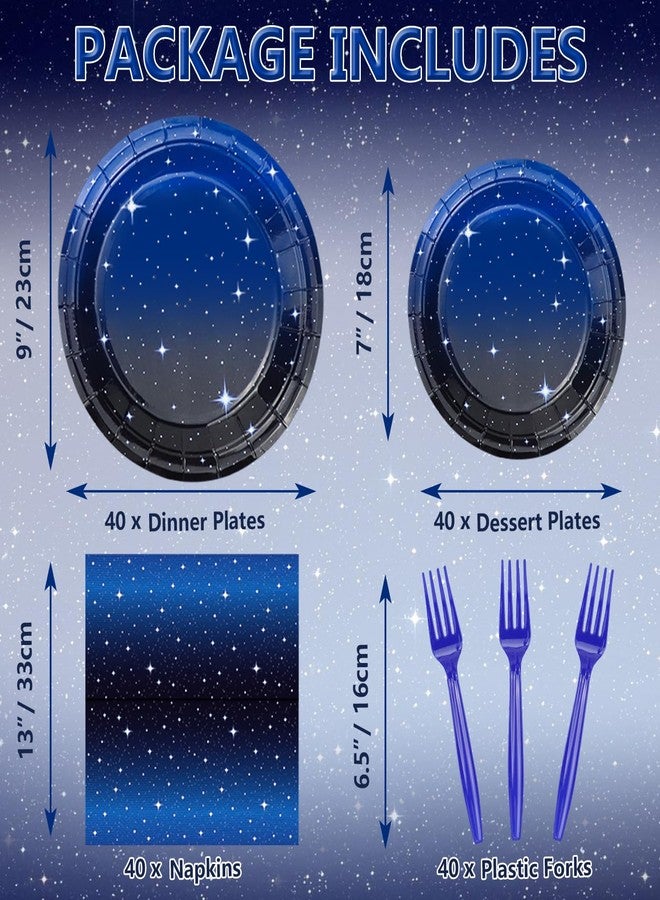 Inspireyee 160 Pack Space Galaxy Party Supplies Ramadan Party Decoration Starry Night Tableware Set Outer Space Plate Solar System Planet Napkins Galaxy Planet Theme Birthday Party Decorations Serves 40 - Image 4