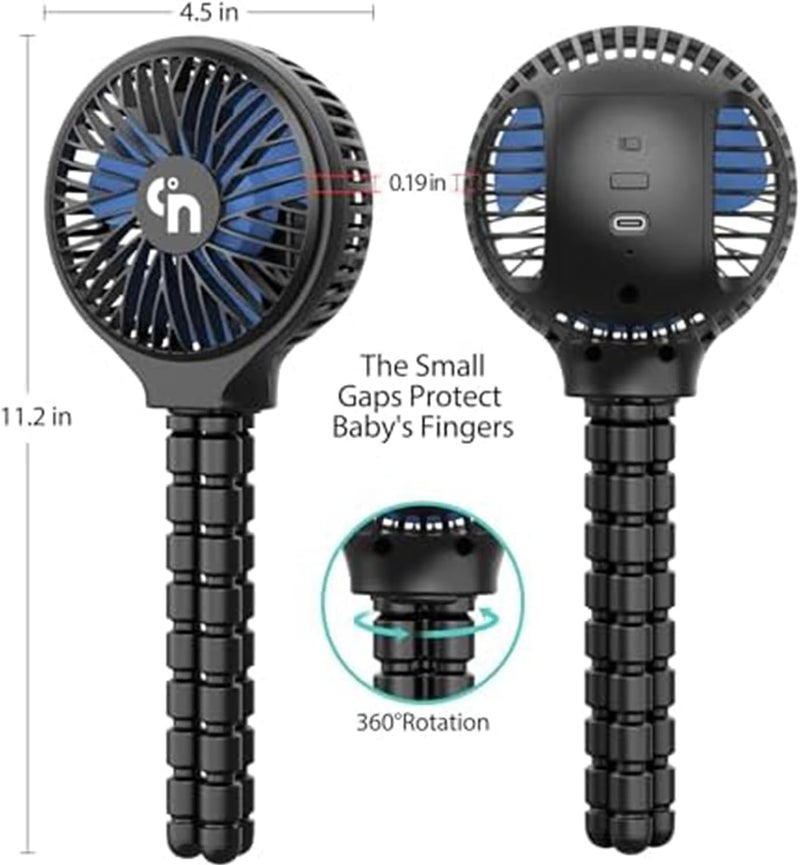 WEGA مروحة عربة الأطفال WEGA قابلة للشحن محمولة تعمل بالبطارية مروحة شخصية USB بسرعات 3 للسرير المتنقل والمكتب المنزلي والسفر باللون الأسود - Image 3
