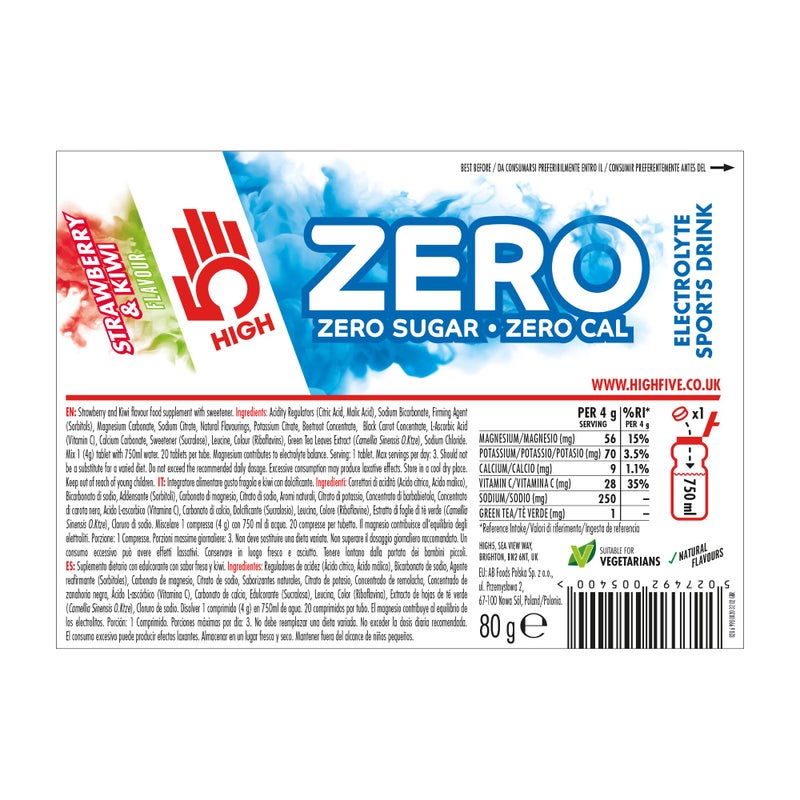 High5 ZERO Electrolyte Tablet - Hydration Tablets Enhanced with Vitamin C - 0 Calories & Sugar Free - Boost Hydration, Performance & Wellness - Strawberry & Kiwi, 20 Tablets (20x, Pack of 1) - Image 2