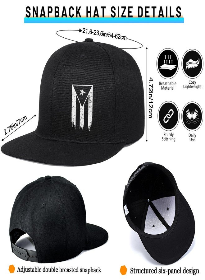FACITE Flat Bill Hats for Men Puerto Rico Flag Snapback Hats for Men Fitted Baseball Caps for Mens Boys Black Adjustable Trucker Dad Cap Mens Hip Hop Workout hat Skateboard Accessories Gift - Image 3