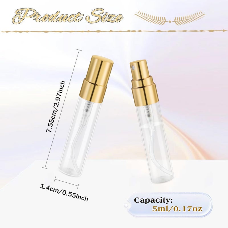 Mirrline 30 Pcs 5ml/0.17oz Mini Spray Bottle Glass Fine Mist Perfume Atomizer Empty Sample Containers with Golden Lids for Travel Cleaning Essential Oils - Image 2