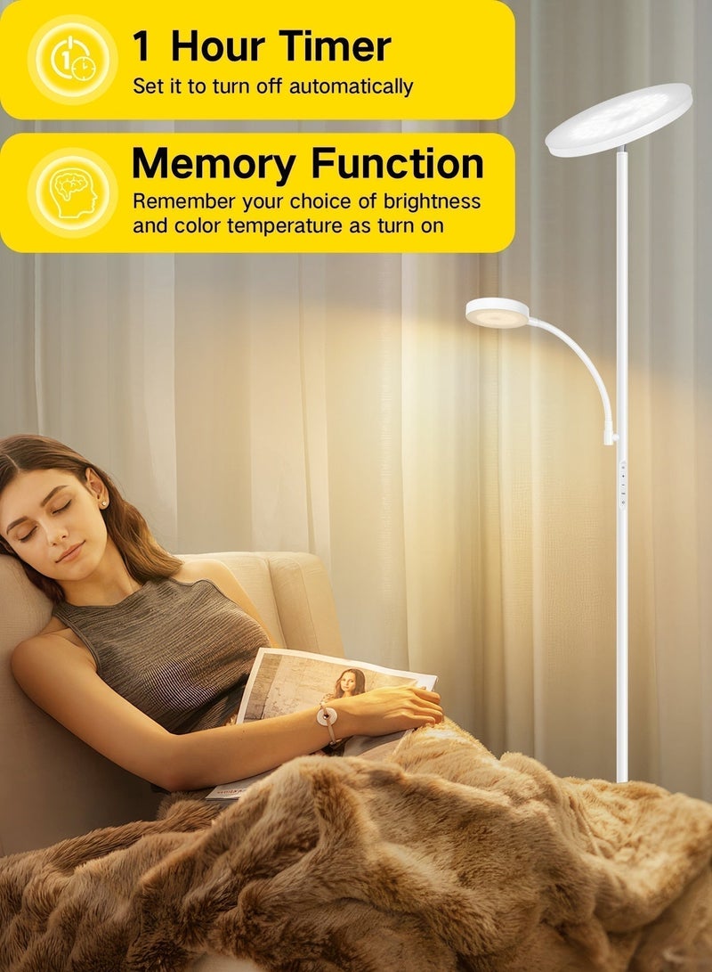 OUTON مصابيح أرضية LED موجهة للأعلى قابلة للتعديل وقابلة للدوران، مزودة بمصباحين لغرفة المعيشة مع جهاز تحكم عن بعد، 4 درجات حرارة لونية، مصباح قائم بقدرة 27 واط (رئيسي) و7 واط (جانبي للقراءة) لغرفة المعيشة، 100-240 فولت، 8-15 متر، هيكل معدني - Image 4
