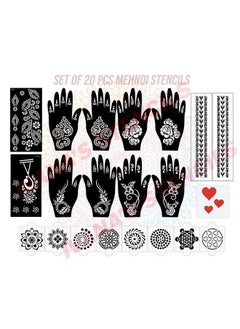 ivana's Set Of 20 Pcs Combo Pack, Reusable Mehandi Design Sticker Stencils For Both Hand | Mehandi For Hands | Quick And Easy To Use, For Girls, Women, Kids & Teen, D-2211  - Image 1