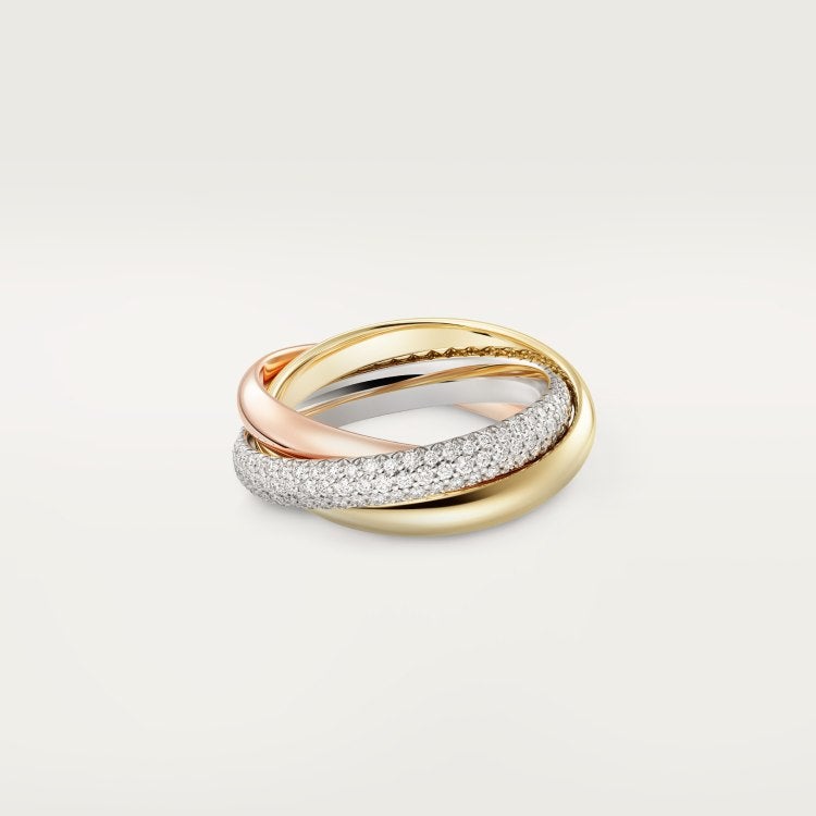 LR 925 Silver CNC Diamond Set Three-Color Three-Ring Full Diamond Couple Ring
