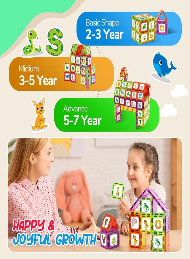 Windidi Magnetic Tiles Letters Learning Toys, Animals Alphabet ABC Magnets for Kids 1-3 2-4 3-5 4-8, Toddlers Classroom Must Haves 48PCS Stacking Toys, Homeschool Essentials for Preschool Spelling Game - Image 4