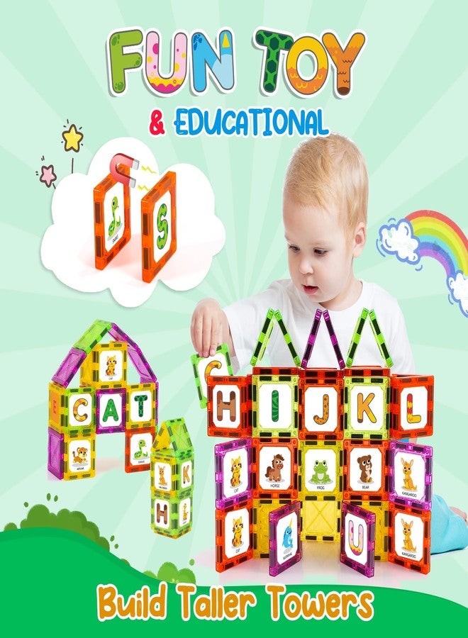 Windidi Magnetic Tiles Letters Learning Toys, Animals Alphabet ABC Magnets for Kids 1-3 2-4 3-5 4-8, Toddlers Classroom Must Haves 48PCS Stacking Toys, Homeschool Essentials for Preschool Spelling Game - Image 3