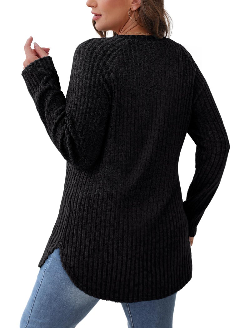 Saloogoe Womens Tops Dressy Casual Long Sleeve Pullover Sweaters Maternity Winter Clothes Black Shirts Plus Size 2XL - Image 5