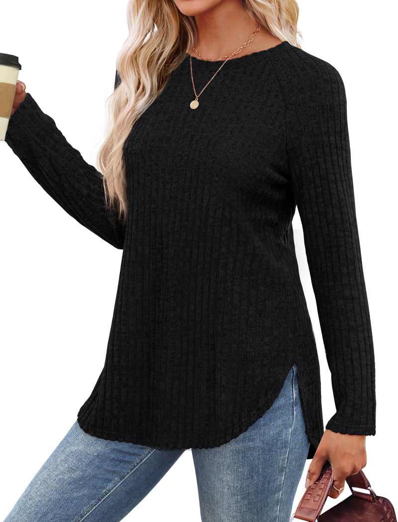 Saloogoe Womens Tops Dressy Casual Long Sleeve Pullover Sweaters Maternity Winter Clothes Black Shirts Plus Size 2XL - Image 2
