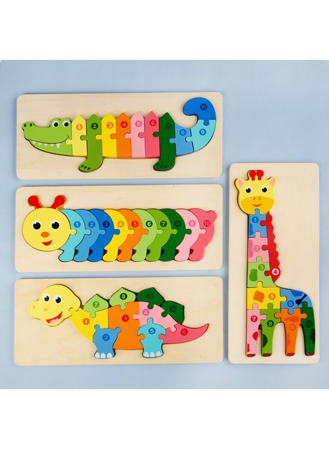 Direct Buckle Puzzle Four Animal Shape Children's Wooden Toy Puzzle Baby Early Education Educational Aids-Color:Dinosaur - Image 2