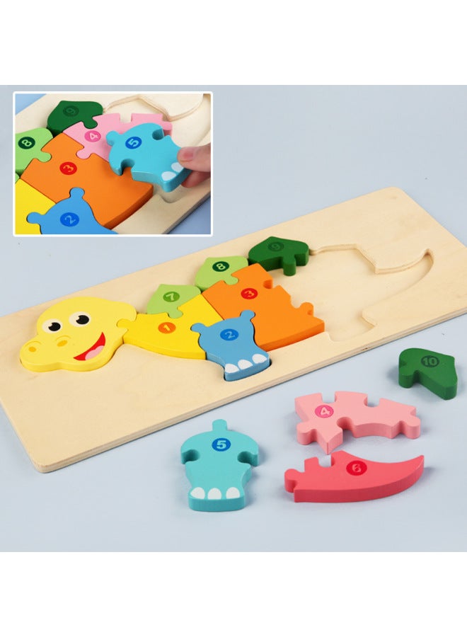 Direct Buckle Puzzle Four Animal Shape Children's Wooden Toy Puzzle Baby Early Education Educational Aids-Color:Dinosaur - Image 4