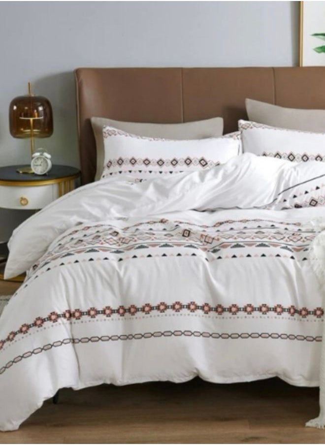 LUNA Home - Single size 4 pieces Bedding Set Without Filler, White Color Simple Elegant Design. - Image 1