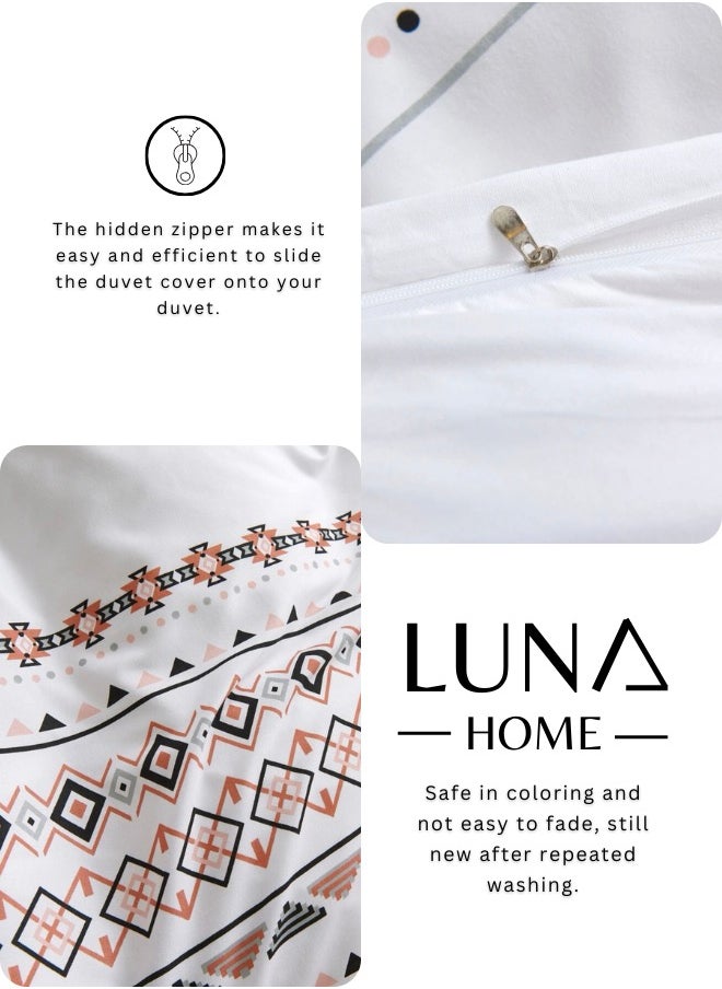 LUNA Home - Single size 4 pieces Bedding Set Without Filler, White Color Simple Elegant Design. - Image 1