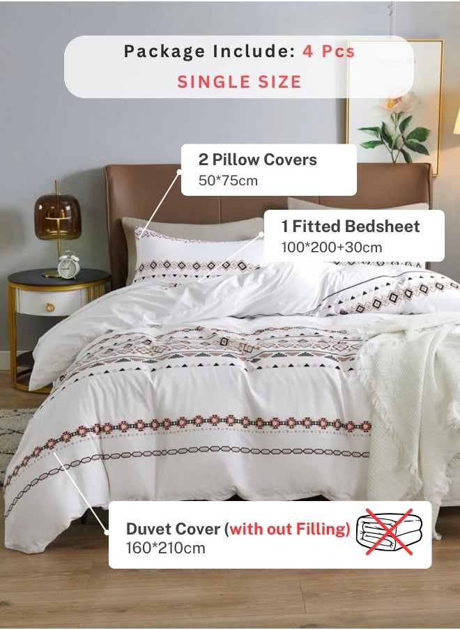 LUNA Home - Single size 4 pieces Bedding Set Without Filler, White Color Simple Elegant Design. - Image 1