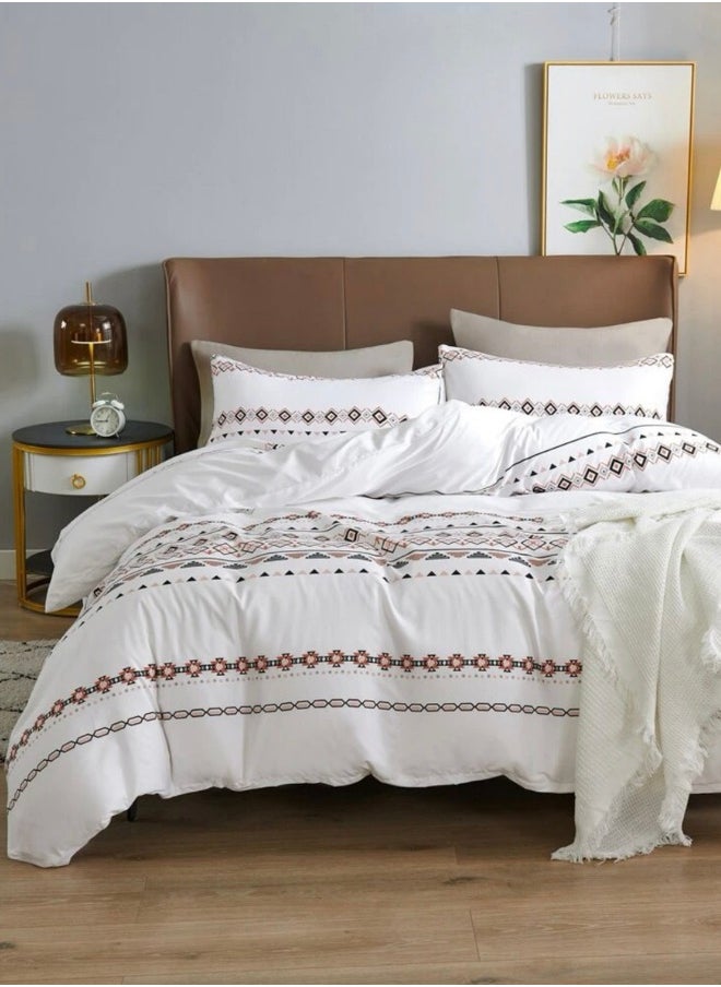 LUNA Home - Single size 4 pieces Bedding Set Without Filler, White Color Simple Elegant Design. - Image 1