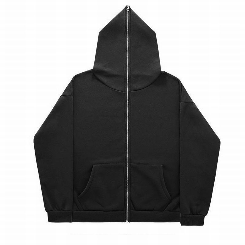 Generic Solid Color Cross-border Sweater Supply Full Zip Hoodie Mens Blank Cardigan Zip Hoodie Sweater in stock Black 