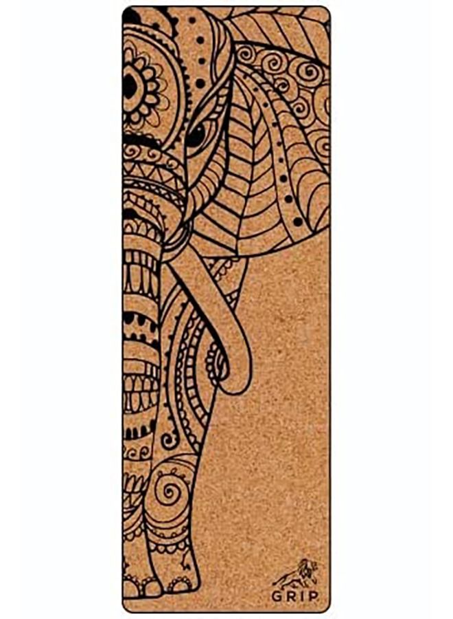 Grip Premium 5Mm Natural Cork Yoga Mat Non Slip & Eco Friendly Fitness Mat Non Toxic Workout Mat With Carrying Strap For Outdoor Yoga Pilates & Exercise - Elephant Design (72 X 24 Inch) - Image 1