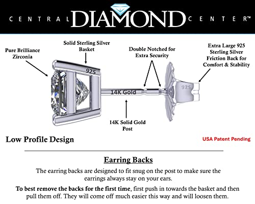 Central Diamond Center مركز الماس المركزي أقراط دراسات قطع الأميرة من الذهب عيار 14 قيراط وفضة استرلينية مزينة بكريستال سواروفسكي - 5.0 مم 1.50 قيراط - مطلية بالبلاتين - Image 2