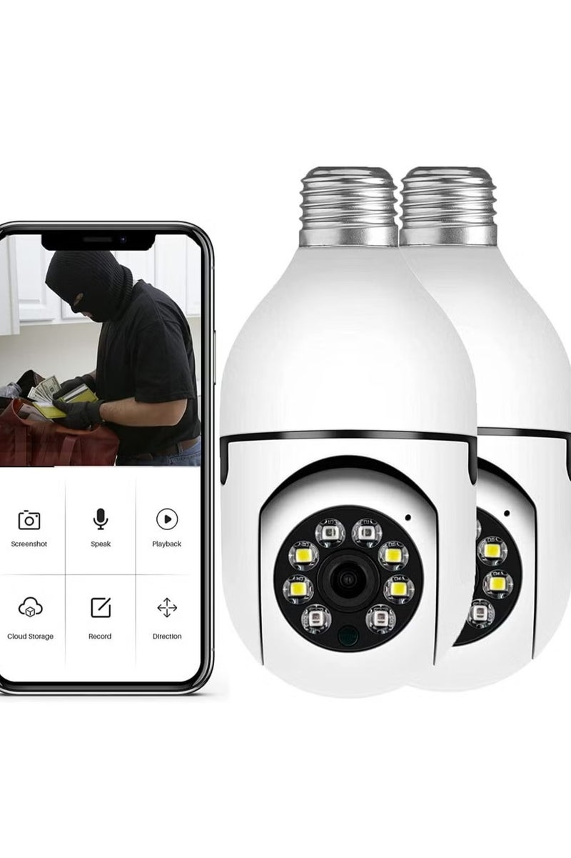 Generic 2Pcs Light Bulb Security Camera 2.4GHz & 5G WiFi Outdoor, 1080P E27 Light Socket Security Camera, Indoor 360° Home Security Cameras, Full Color Day and Night  - Image 1