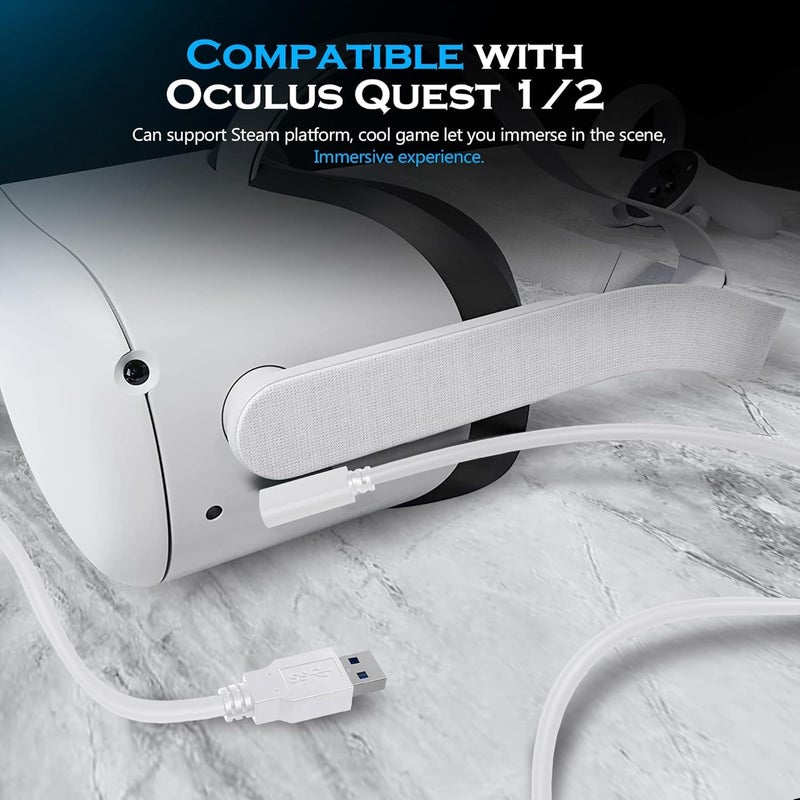كاست ويف كابل توصيل لـ Oculus Quest 2 و Quest 1 للألعاب على الكمبيوتر والشحن | نقل بيانات عالي السرعة وكابل شحن سريع بزاوية 90 درجة من نوع C USB 3.2 Gen1 إلى USB من النوع A (طول 16 قدم/5 أمتار) - Image 2