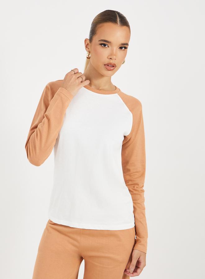 Styli Contrast Raglan Long Sleeve T-Shirt & Wide Leg Joggers Co-Ords  - Image 3