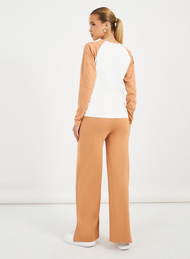 Styli Contrast Raglan Long Sleeve T-Shirt & Wide Leg Joggers Co-Ords  - Image 5