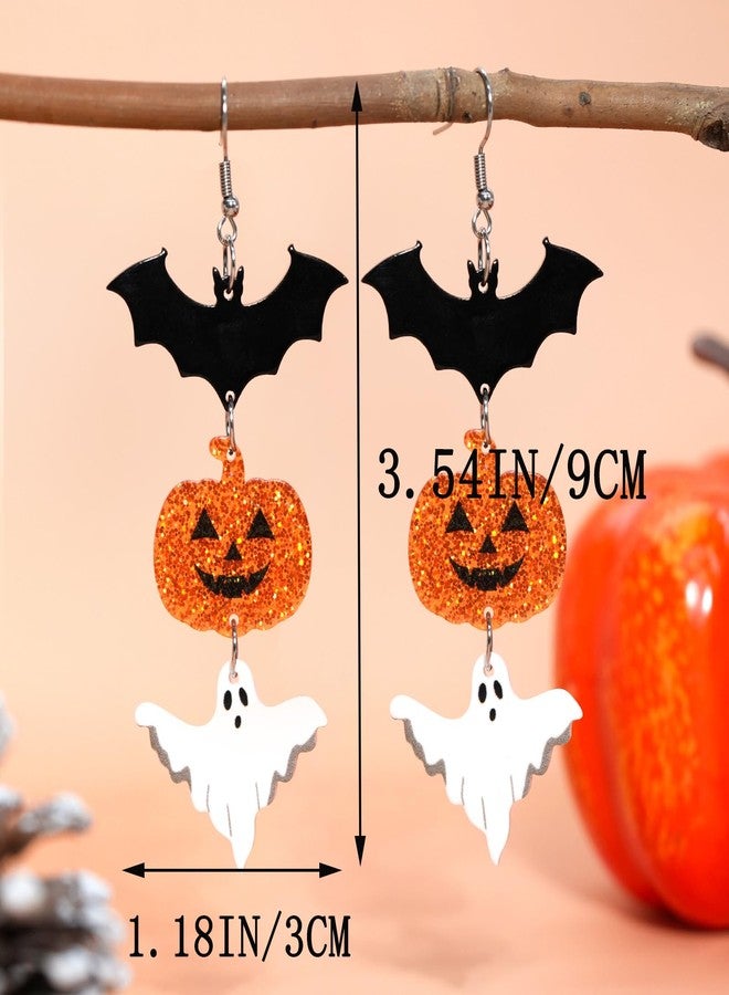 Nanafast Spooky Halloween Earrings for Women Bat Pumpkin Ghost Spiderweb Acrylic Dangle Earrings Halloween Gifts for Holiday Costume Party-Bat&Pumpkin&Ghost - Image 5