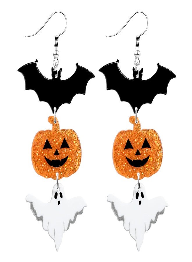 Nanafast Spooky Halloween Earrings for Women Bat Pumpkin Ghost Spiderweb Acrylic Dangle Earrings Halloween Gifts for Holiday Costume Party-Bat&Pumpkin&Ghost - Image 1
