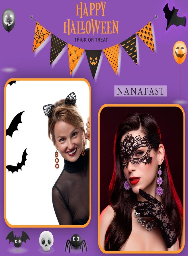 Nanafast Spooky Halloween Earrings for Women Bat Pumpkin Ghost Spiderweb Acrylic Dangle Earrings Halloween Gifts for Holiday Costume Party-Bat&Pumpkin&Ghost - Image 3