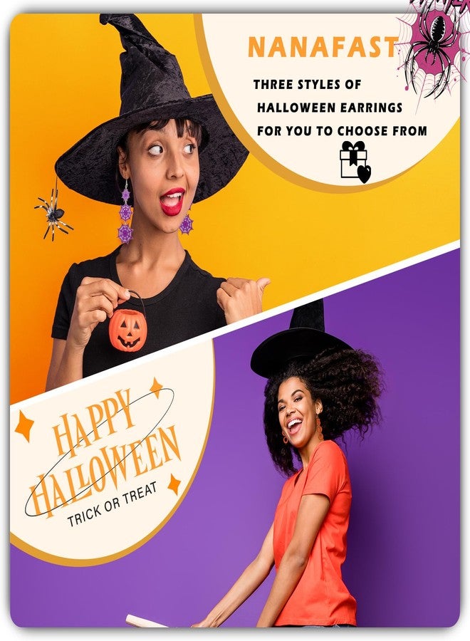 Nanafast Spooky Halloween Earrings for Women Bat Pumpkin Ghost Spiderweb Acrylic Dangle Earrings Halloween Gifts for Holiday Costume Party-Bat&Pumpkin&Ghost - Image 4