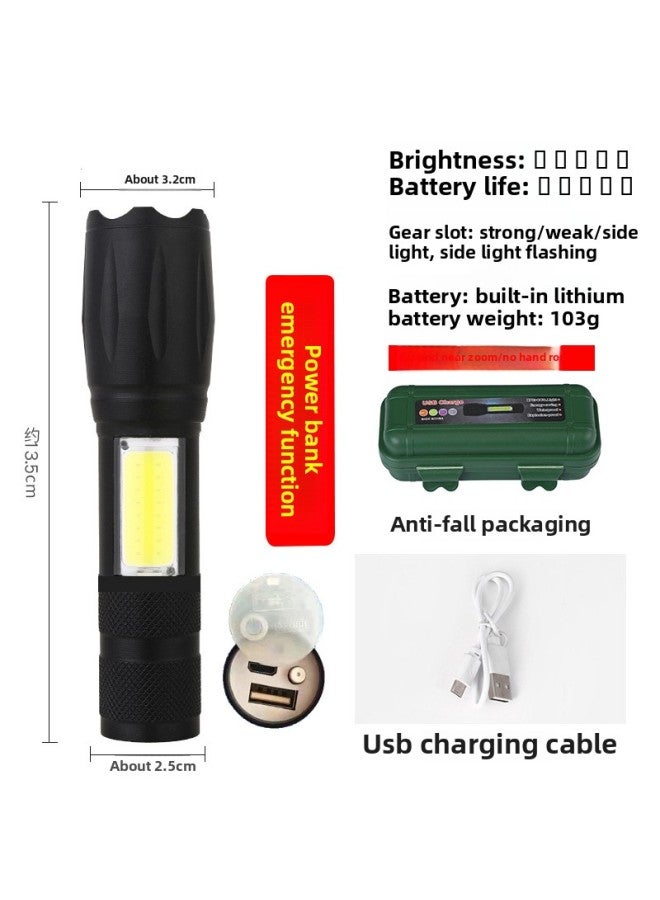 Strong Light Super Bright Mini Household Outdoor Small Flashlight Usb Charging Multi-function Long-range Outdoor LED Zoom Flashlight 