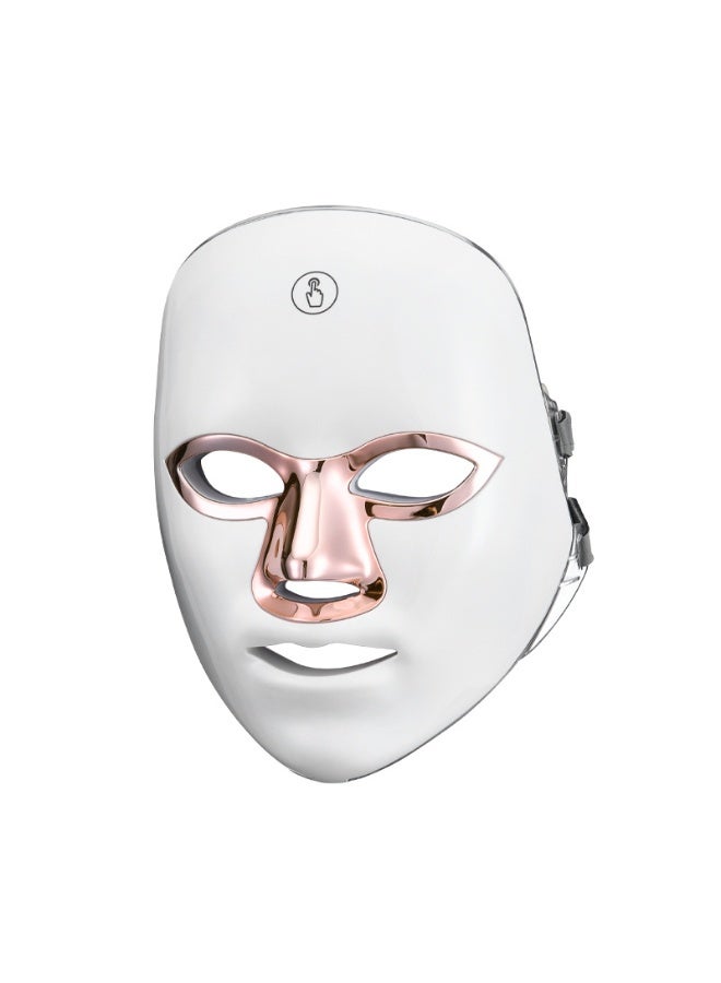 قناع الوجه للعلاج بالضوء بتقنية LED بسبعة ألوان مزود بـ 90 مصباح LED وجهاز تجميل منزلي من السيليكون بتصميم أبيض بحواف ذهبية لمكافحة التجاعيد وعلاج حب الشباب وتفتيح وتجديد البشرة - Image 1