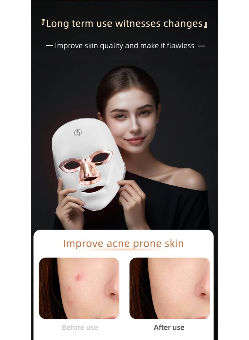 قناع الوجه للعلاج بالضوء بتقنية LED بسبعة ألوان مزود بـ 90 مصباح LED وجهاز تجميل منزلي من السيليكون بتصميم أبيض بحواف ذهبية لمكافحة التجاعيد وعلاج حب الشباب وتفتيح وتجديد البشرة - Image 4