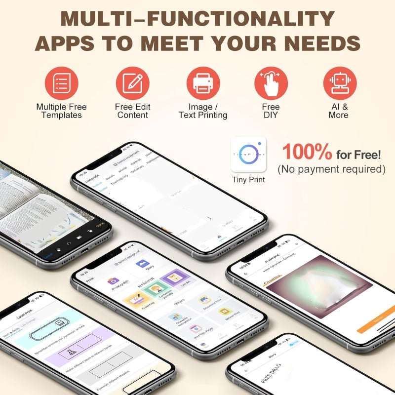 Mini Printer: 800mAh Rechargeable Battery, Bluetooth 5.0 One-Click Printing - Inkless Thermal Printer with 10 Rolls Paper for Travel, Students, DIY Enthusiasts & On-The-Go Use - Image 5