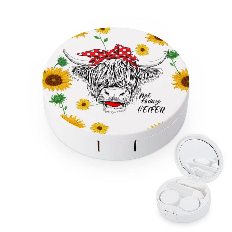 PutDiDi Cow Sunflower Heifer Contact Lens Case Holder with Mirror Tweezers Lens Cleaner Solution Bottle Portable Travel Kit