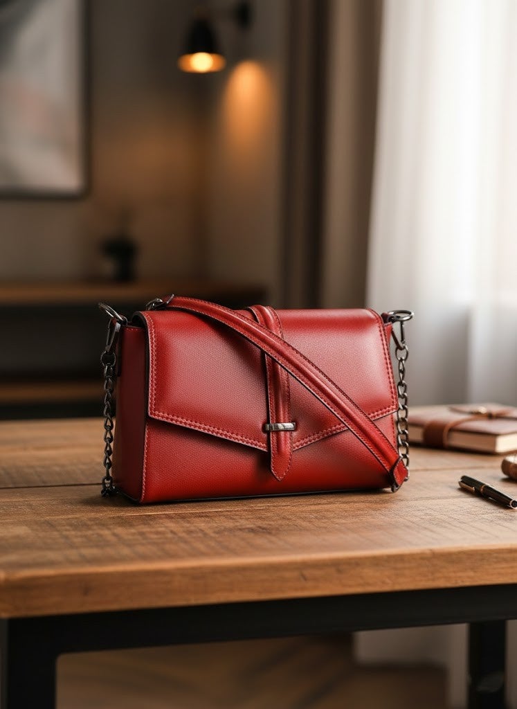 حقيبة كتف وحقيبة كروس أنيقة باللون الأحمر الياقوتي - Image 2