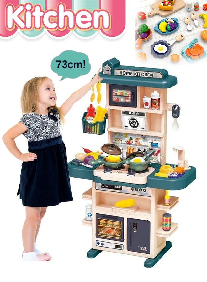 73cm High Kitchen Playset,Large Kitchen Pretend Play Toy Set, Rich Realistic Details Include Steam,Light,Water,Sound, Separable Design Kids Pretend Kitchen Toys with Refrigerator, Oven, vegetables,Food,Sink, Role Play Cookware Indoor DIY Toy Set, 43pcs Accessories Toys Sets for Boys, Girls, Kids, Children - Image 1